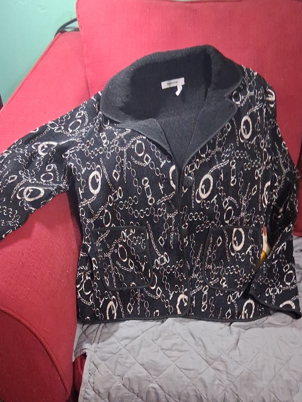 Appraisal Black Patterned Button-Front Blazer Jacket